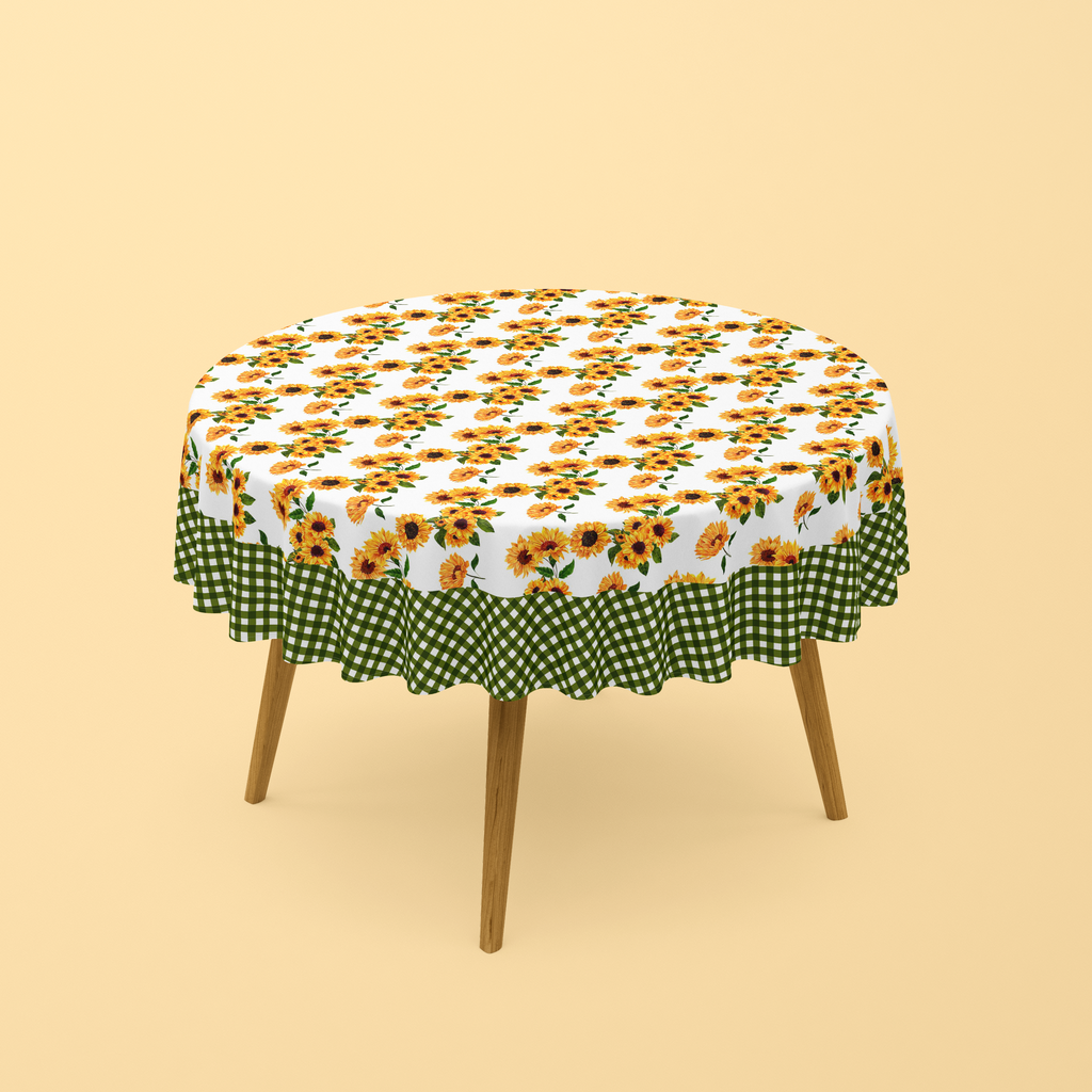 Nappe de table ronde Papatya vert et orange 150cm imprimé