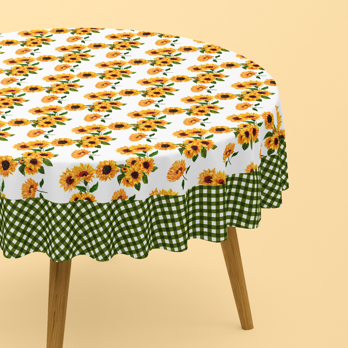 Nappe de table ronde Papatya vert et orange 150cm imprimé