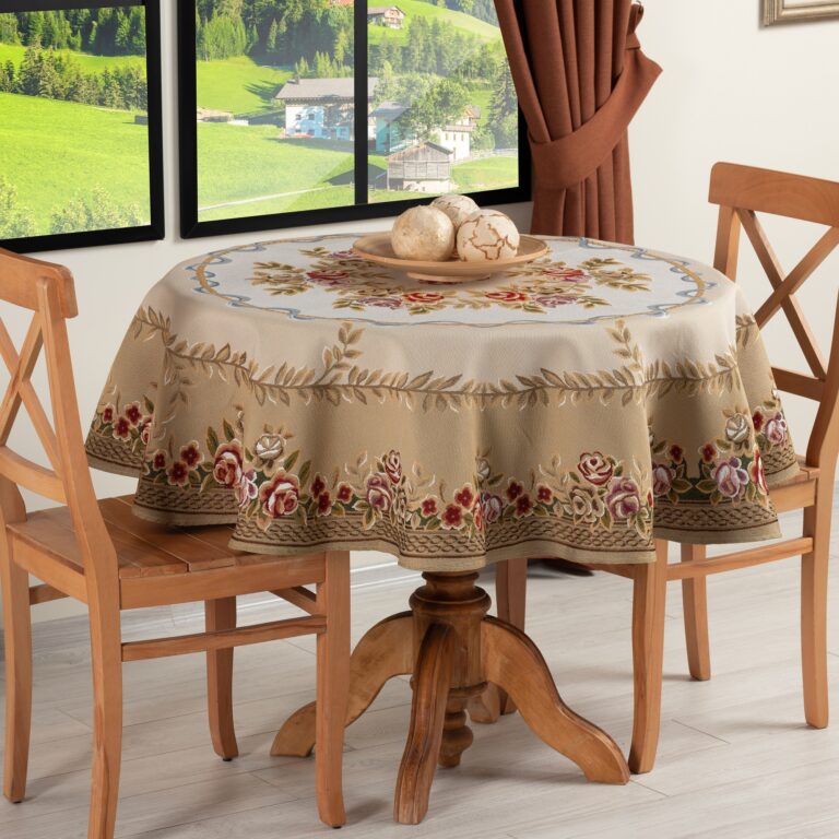 Nappe de Table ronde Rozalinda beige imprimée mesure 160cm