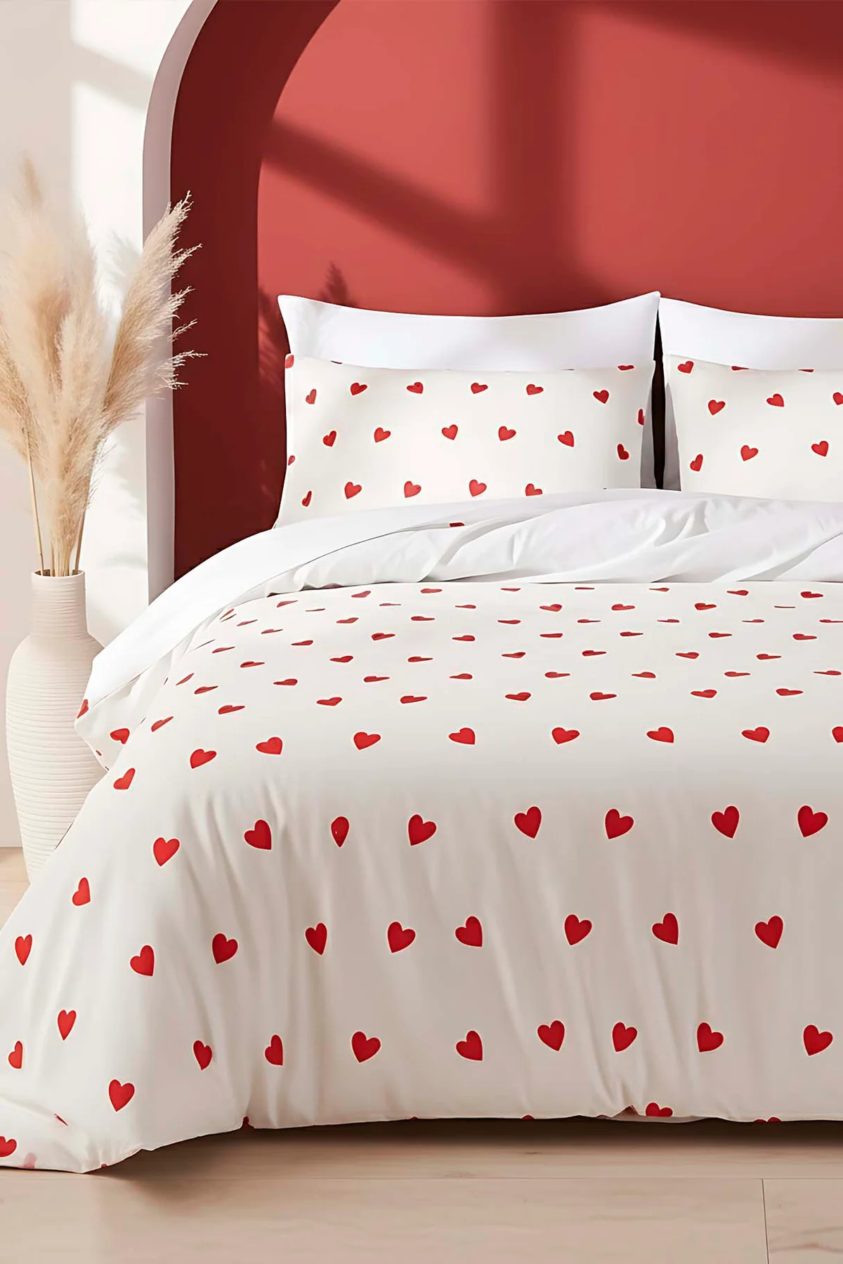 Ensemble de housse de couette d’une double kırmızı kalplı