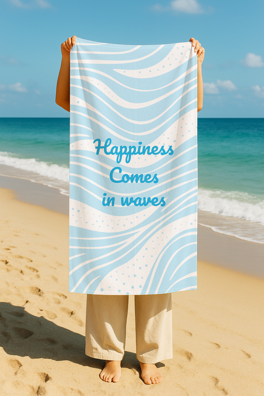 Serviette imprimée happiness bleu  70 * 150cm