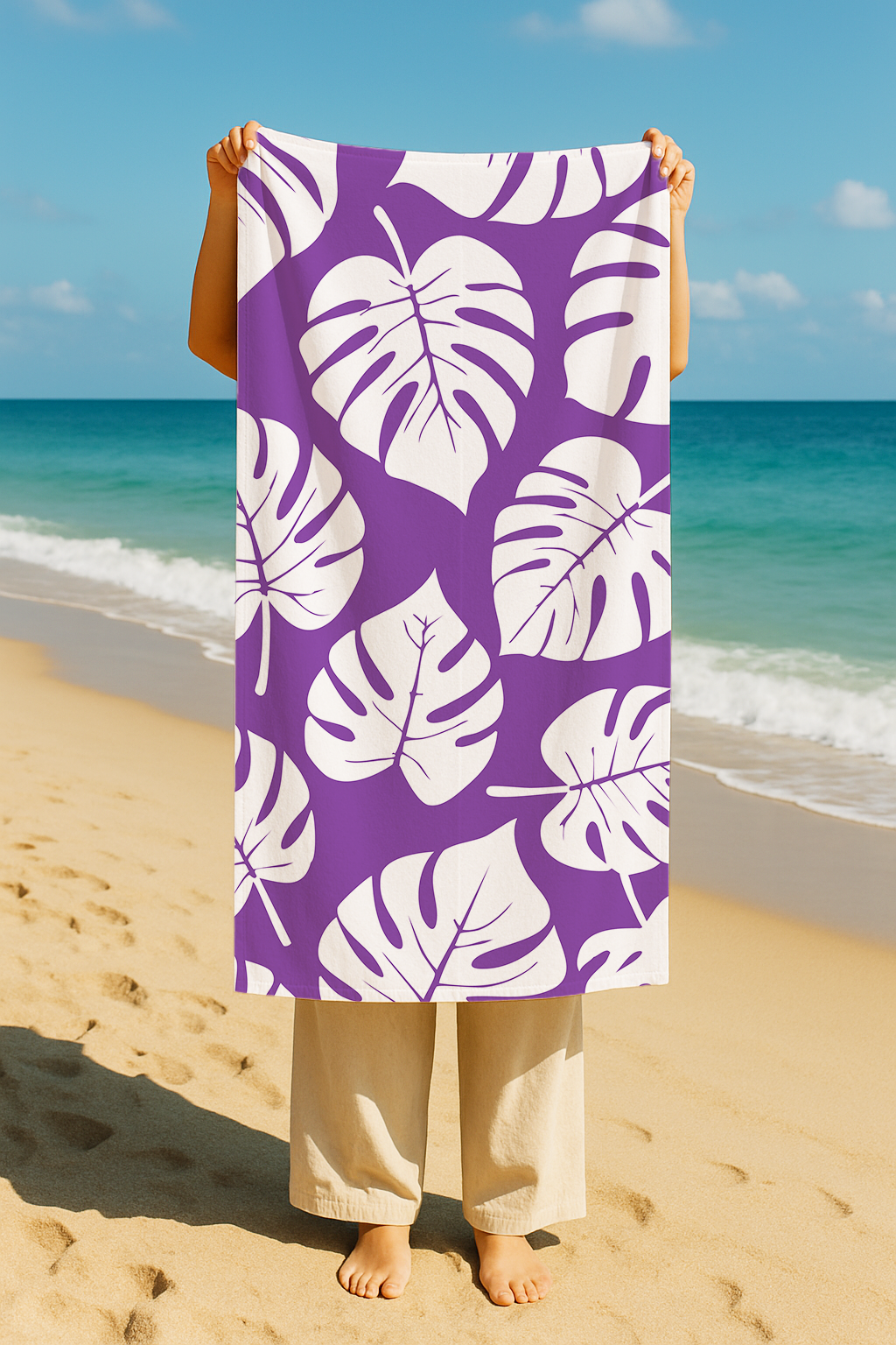 Serviette imprimée feuille mauve 70 * 150cm