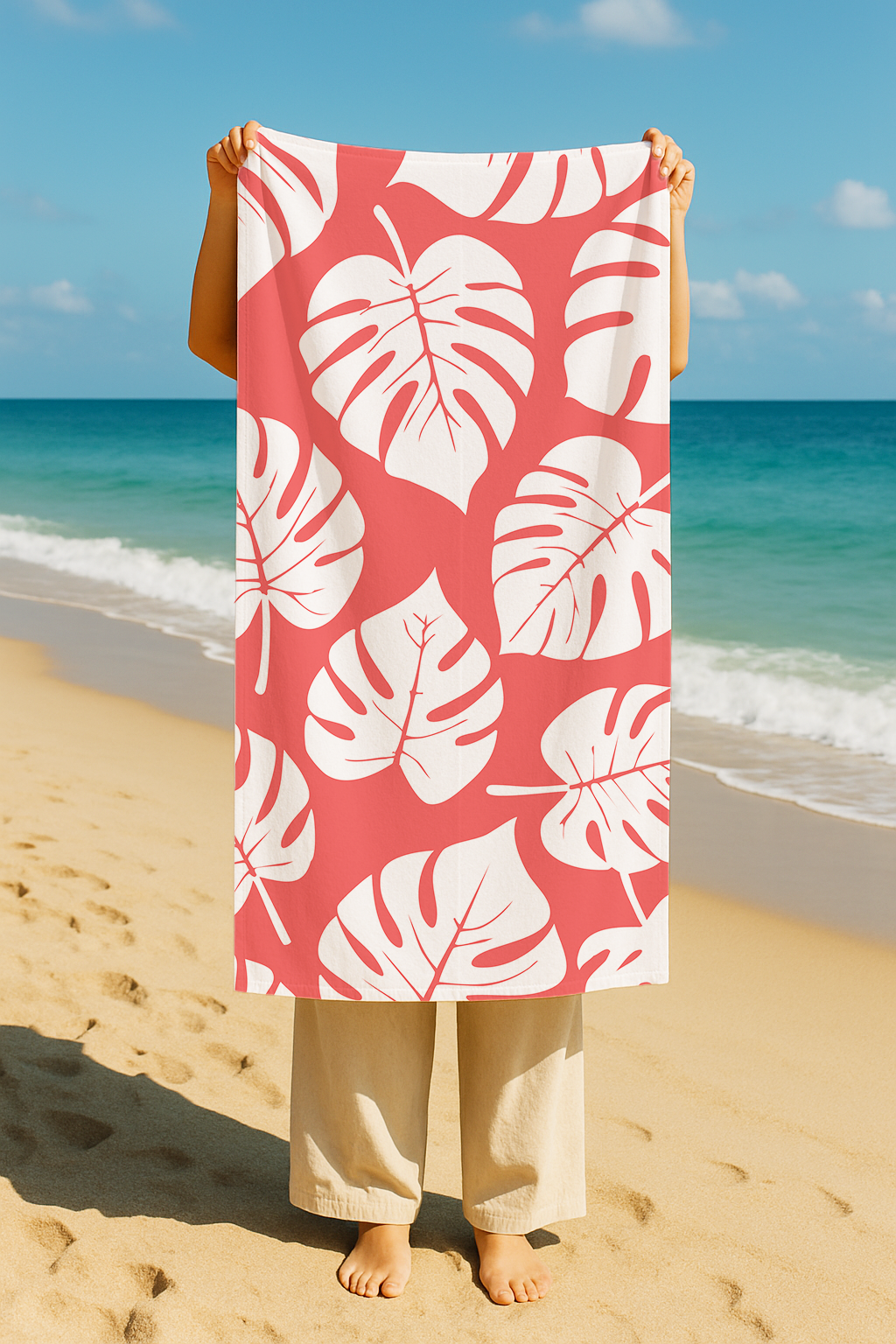 Serviette imprimée Feuille pèche 70 * 150cm