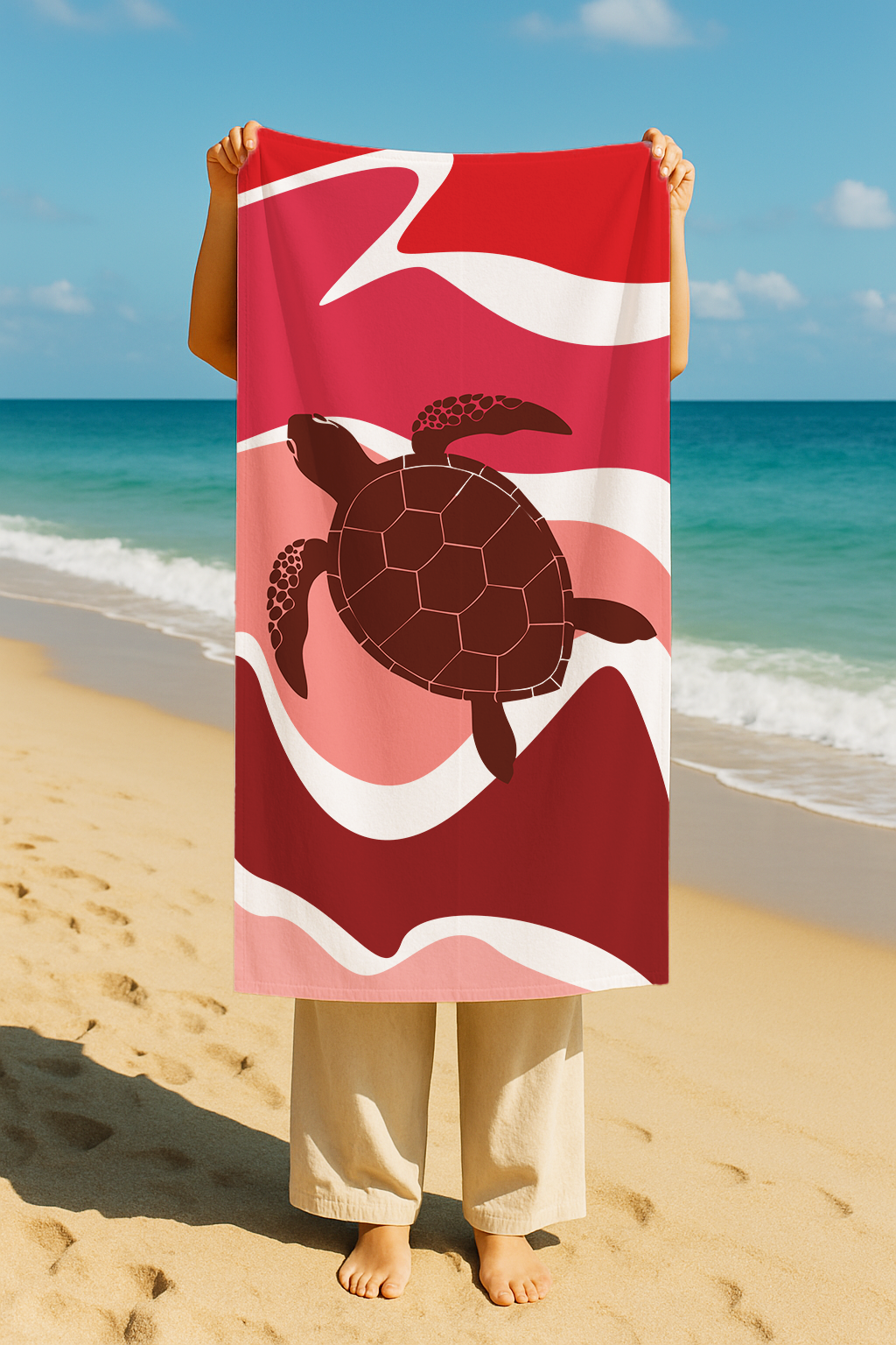 Serviette imprimée tortue bordeau 70 * 150cm