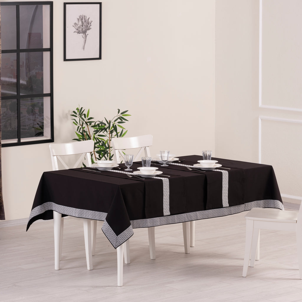 Nappe de table rectangulaire Alba noir + 2 chemins de table noir