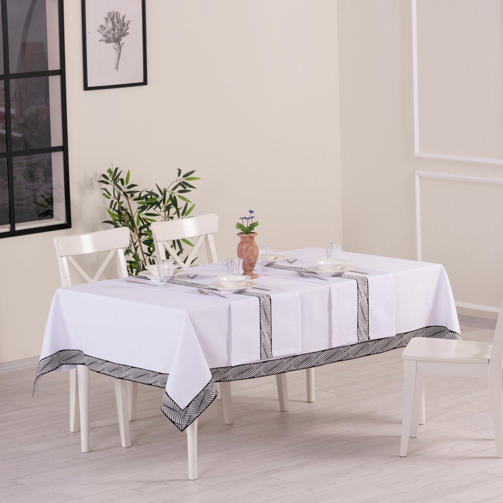 Nappe de table rectangulaire Alba blanc + 2 chemins de table