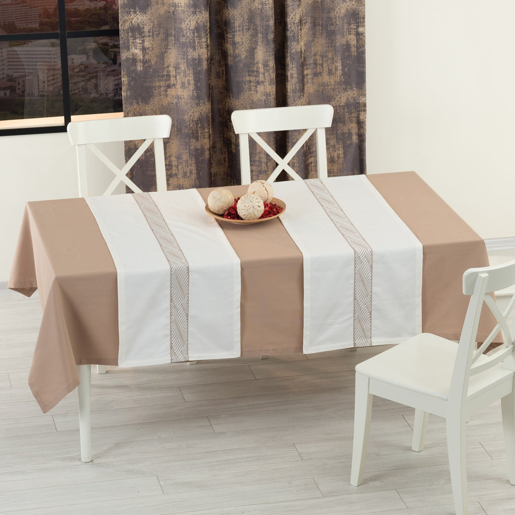 Nappe de table rectangulaire Alba beige + 2 chemins de table