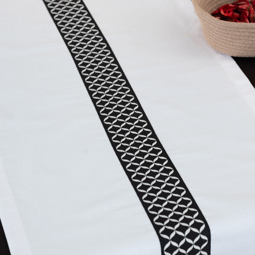 Nappe de table rectangulaire Alba blanc + 2 chemins de table