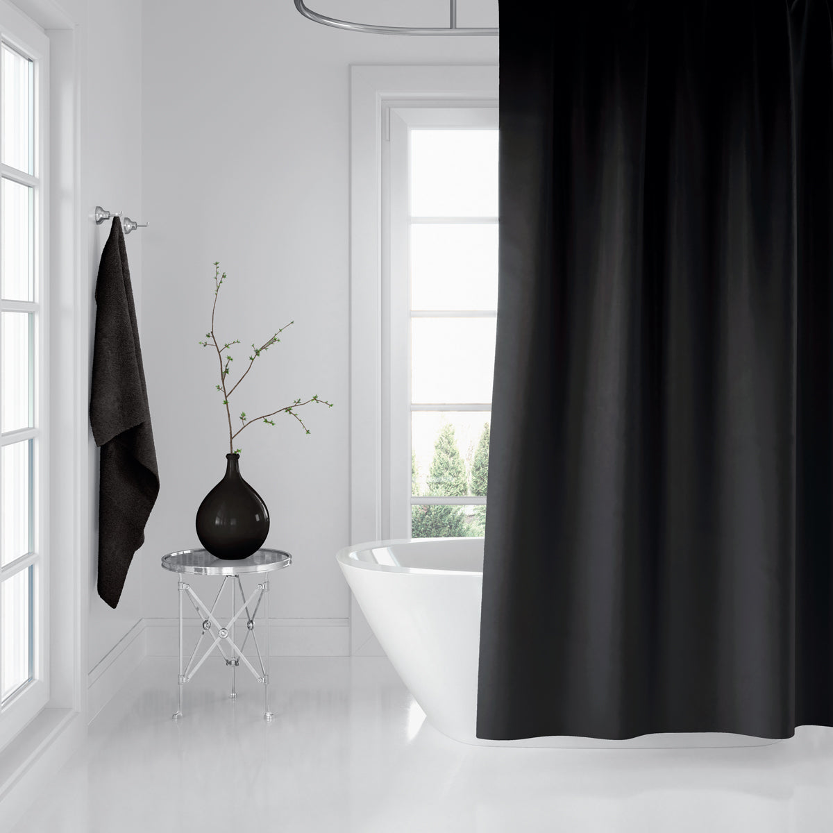 Rideau de Douche Noir Imperméable 180 * 200cm