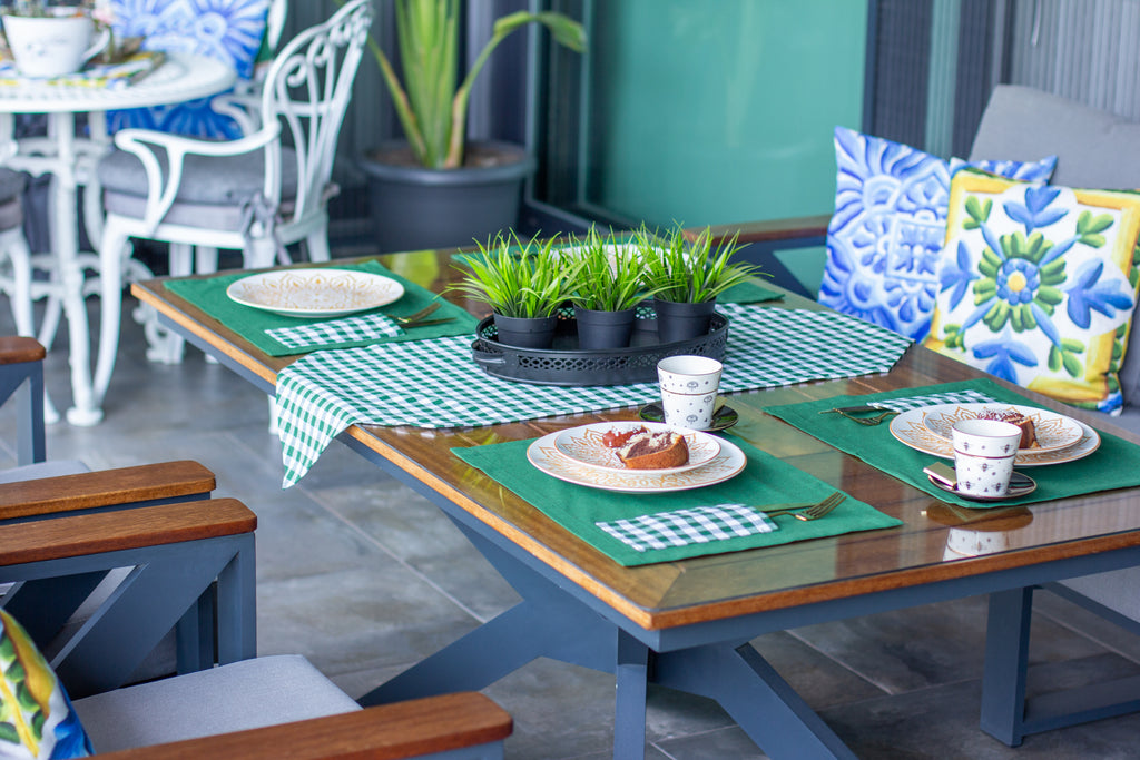 Moena ensemble de 7 pièces vert, 6 sous de plat + 1 chemin de table