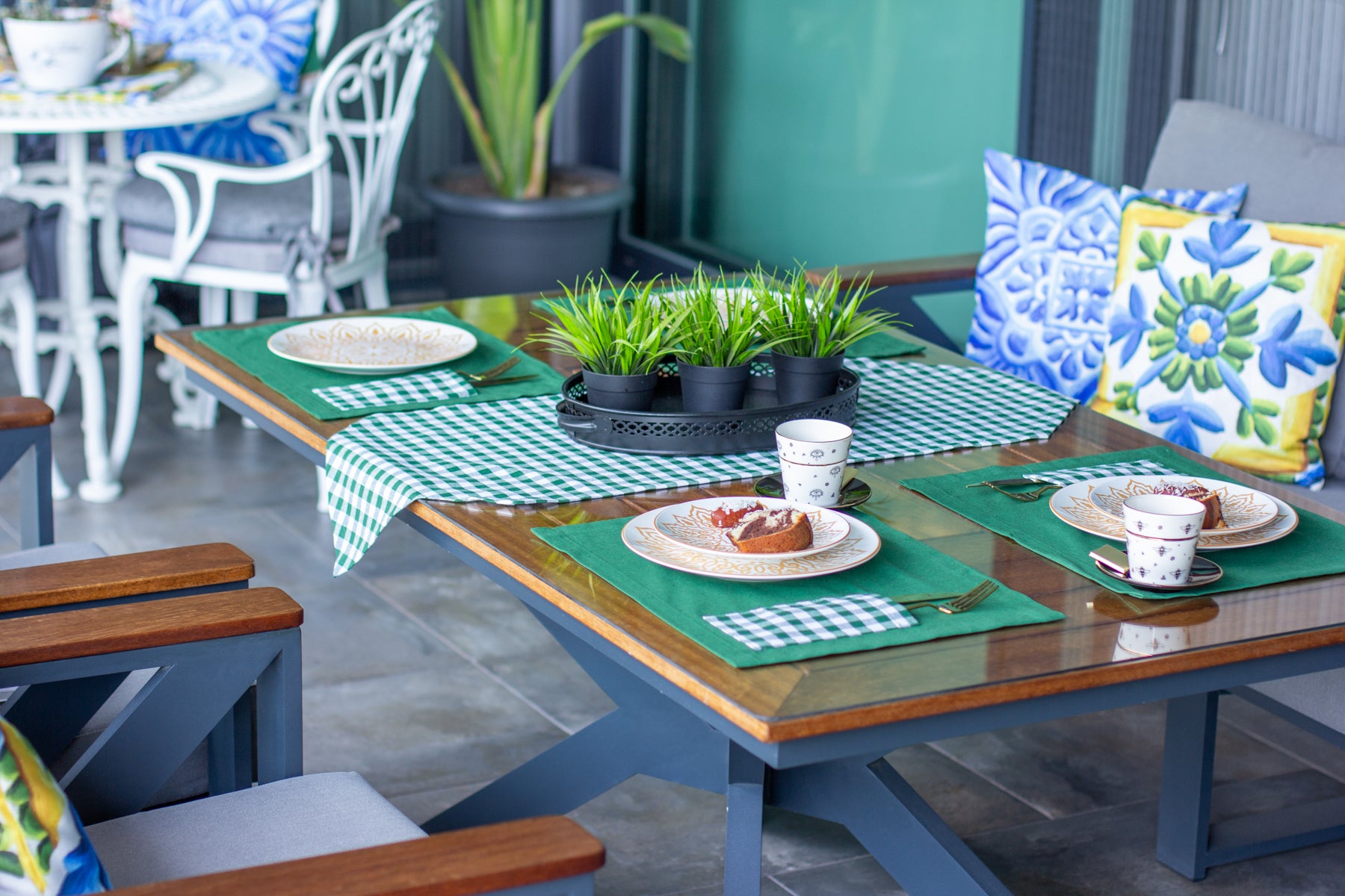 Moena ensemble de 7 pièces vert, 6 sous de plat + 1 chemin de table