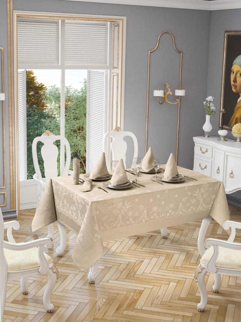 Nappe de table beige 160*220cm + 6 serviettes 35*35cm