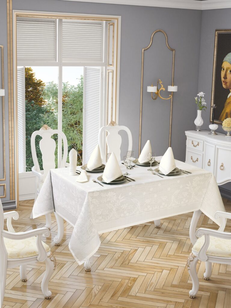 Nappe de table blanc cassé 160*220cm + 6 serviettes 35*35cm