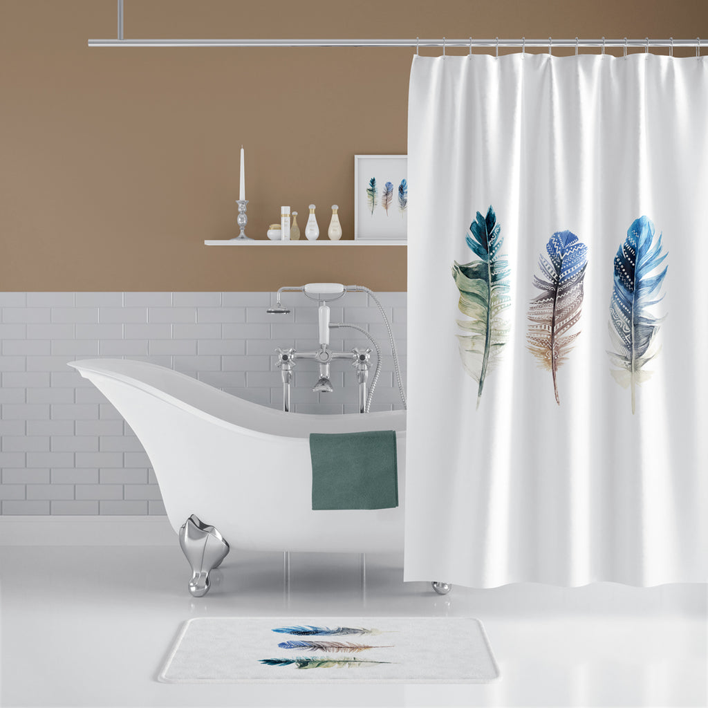 Rideau de Douche Plume Imprimé Imperméable 180 * 200cm