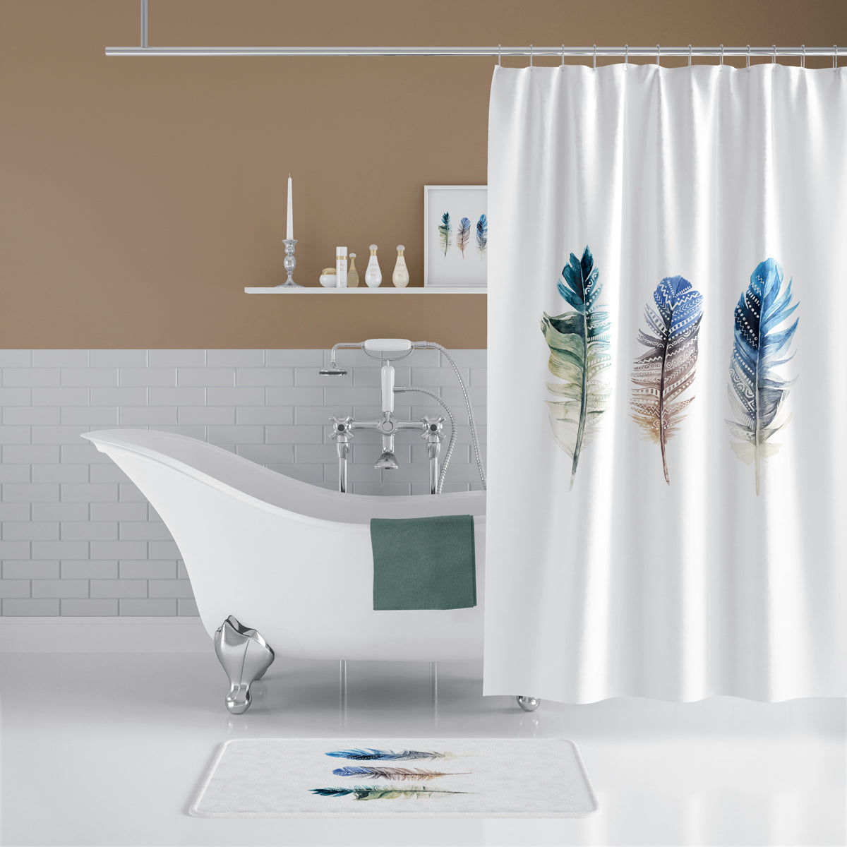 Rideau de Douche Plume Imprimé Imperméable 180 * 200cm