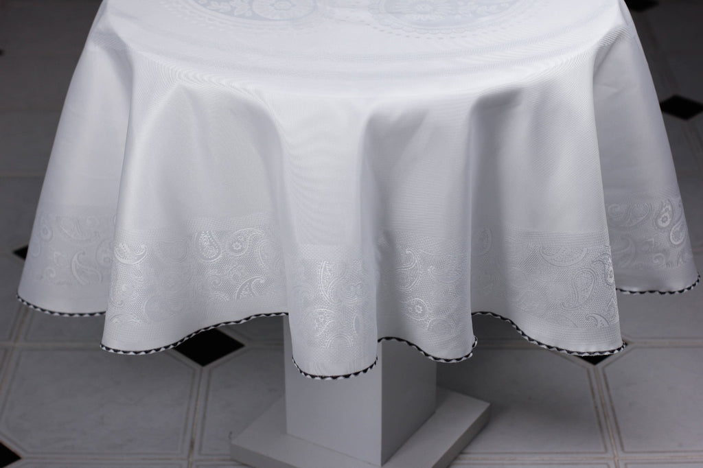 Nappe de Table Ronde Blanc Jacquard 160 cm