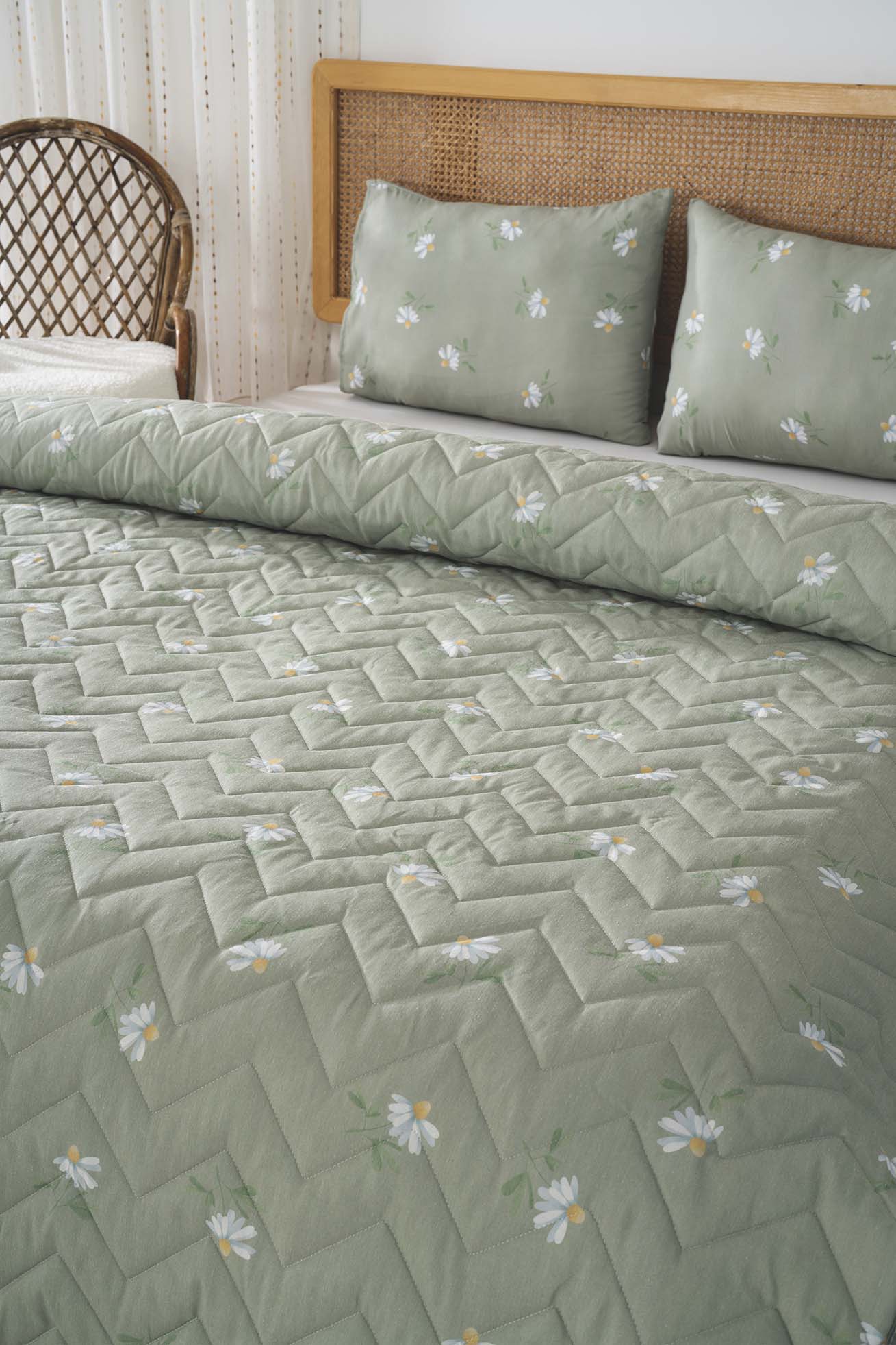 Couette bombée en polycoton yeşil papatya