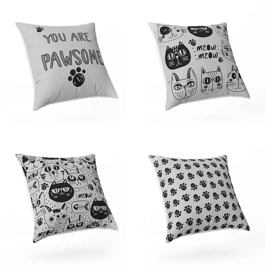 4 Housses de coussin à motif de chat, 40×40 cm