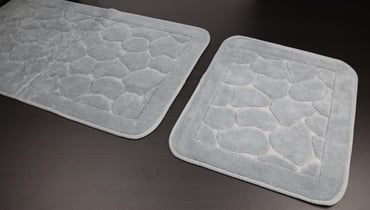 ensemble de 2 Tapis de bain Gris en coton: 60×100 cm et 50×60 cm.