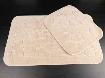 ensemble de 2 Tapis de bain beige en coton: 60×100 cm et 50×60 cm.