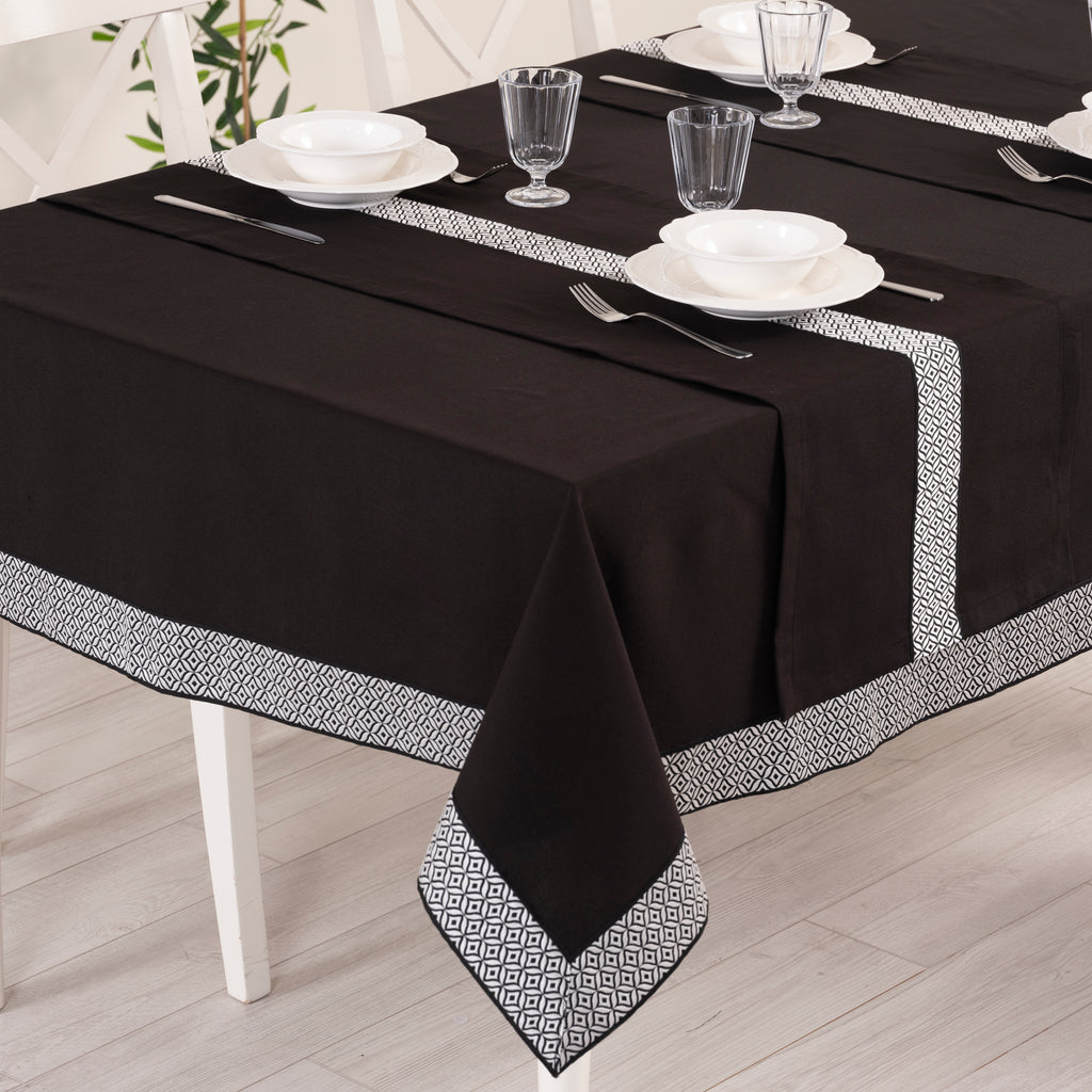 Nappe de table rectangulaire Alba noir + 2 chemins de table noir