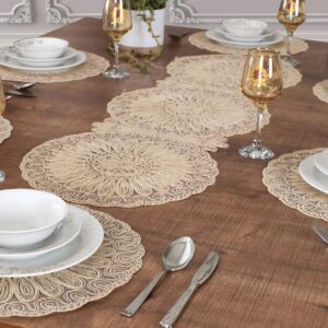 Ensemble de 7 pièces Venezia Beige, 6 sous plats 40x40cm + 1 chemin de table 110x40cm